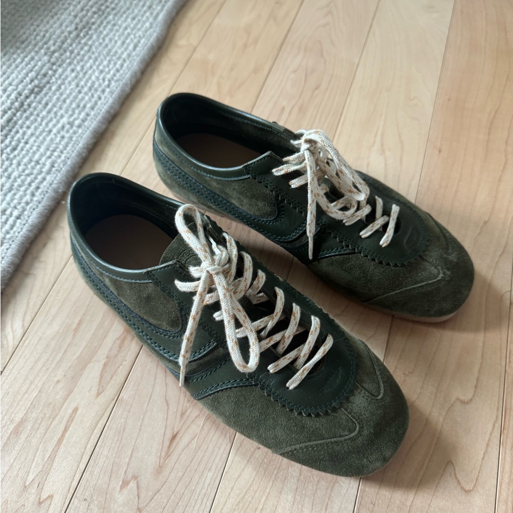 Dries Van Noten Olive Green Suede Sneakers